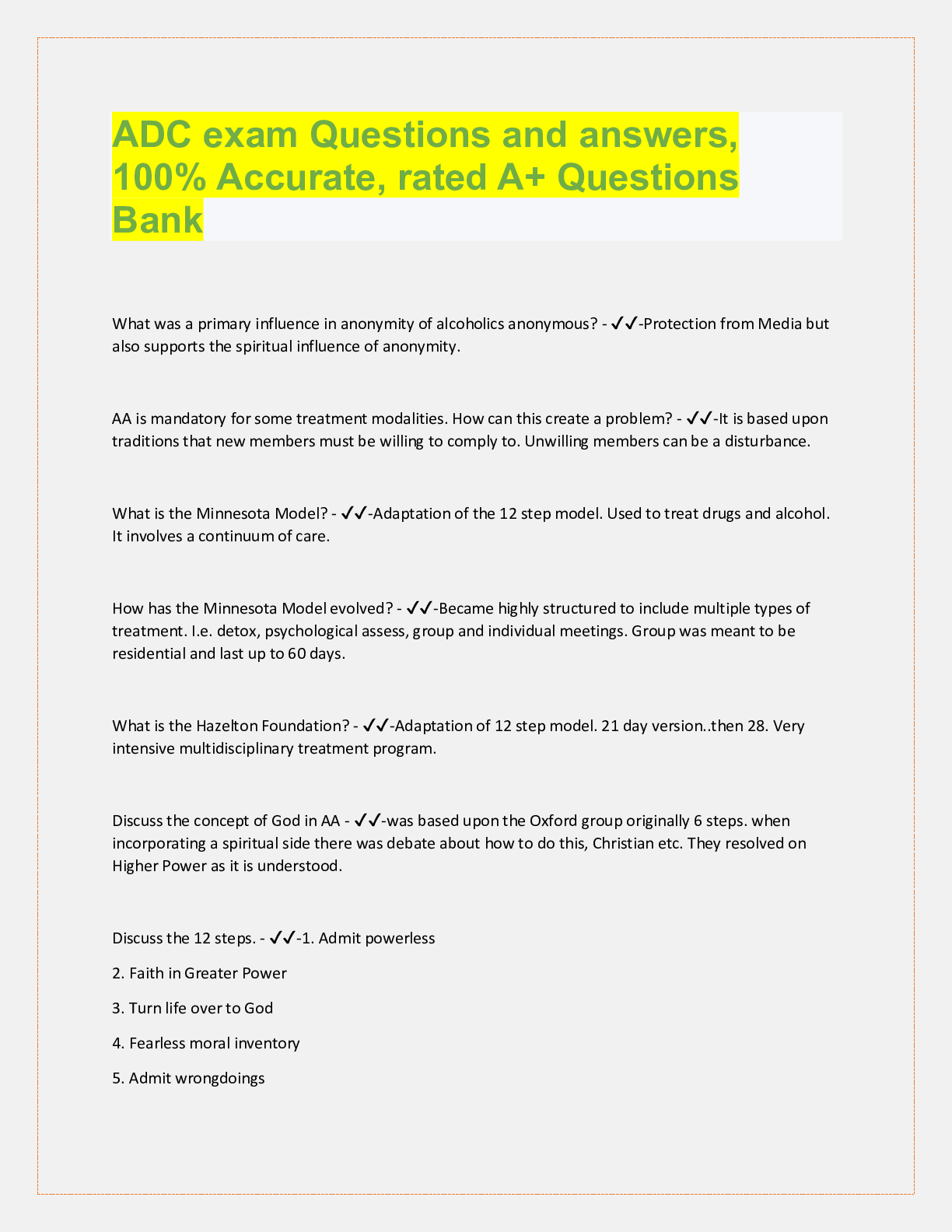 Preview image for ADC exam Questions and answers,  100% Accurate, rated A+ Questions  Bank